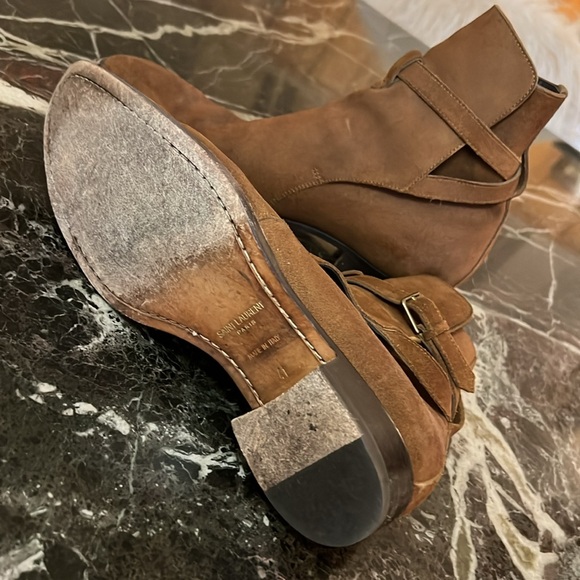 SAINT LAURENT Light Brown Suede Boots Ankle Strap Size 41 - Picture 10 of 10
